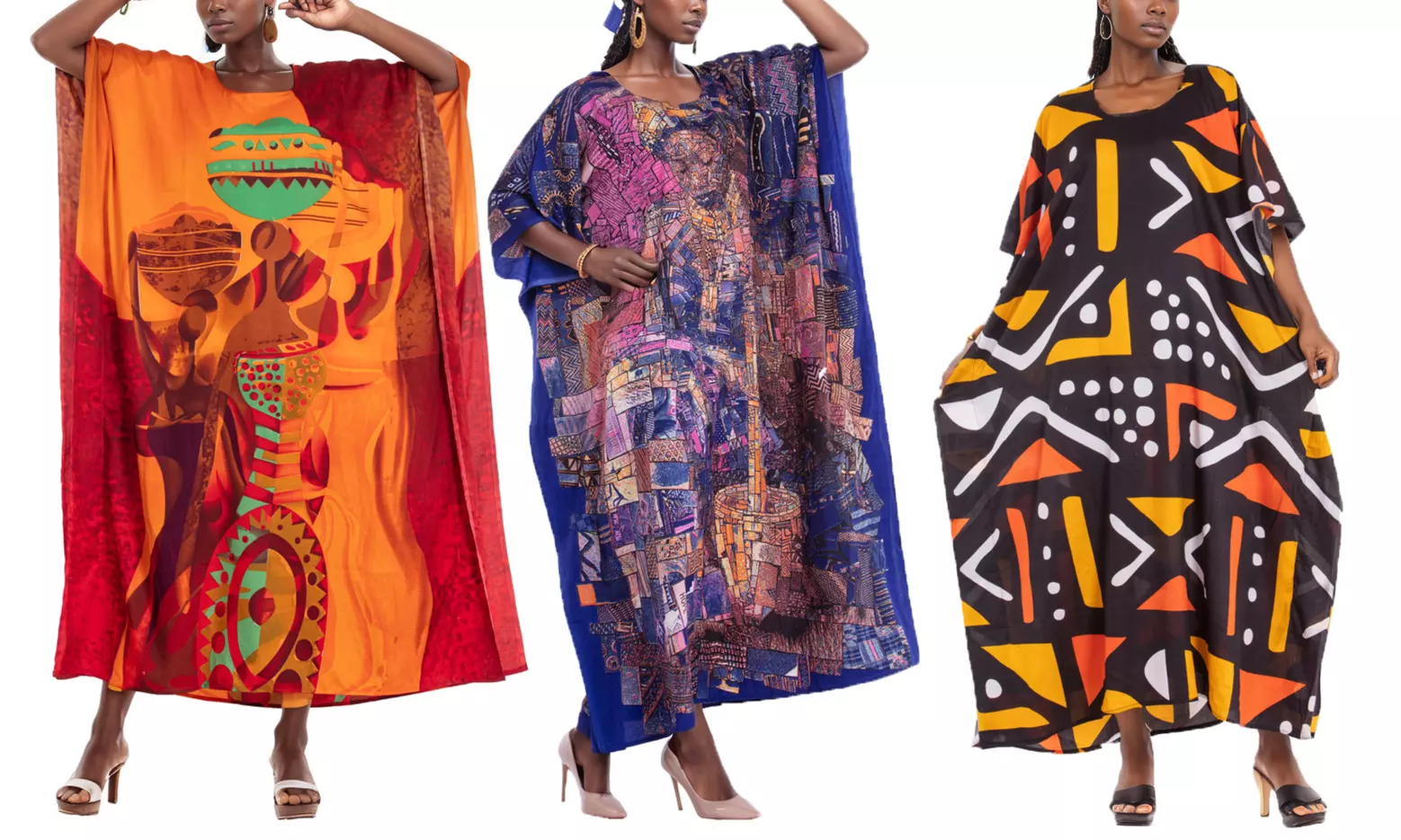 Women's Kaftan Maxi Dresses & With Matching Head Scarf - One Size - Second Medium