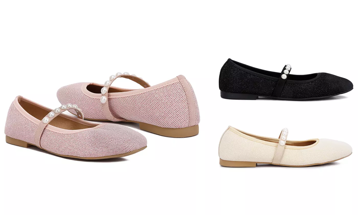 London Rag Sassie Pearl Embellished Ballerina Mary Jane Flats - Primary Image