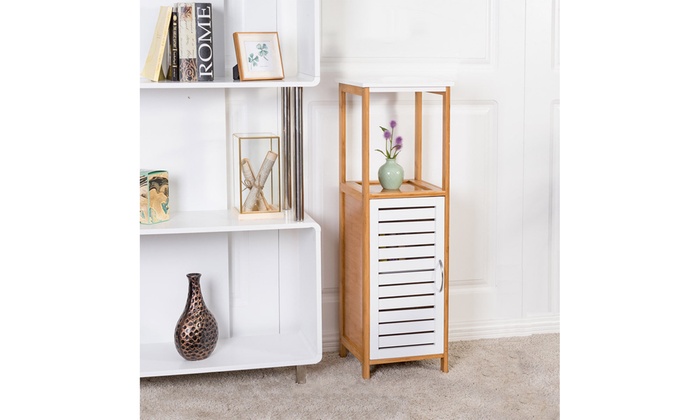 Bamboo Bathroom Storage Rack Floor Cabinet Free Standing Shelf