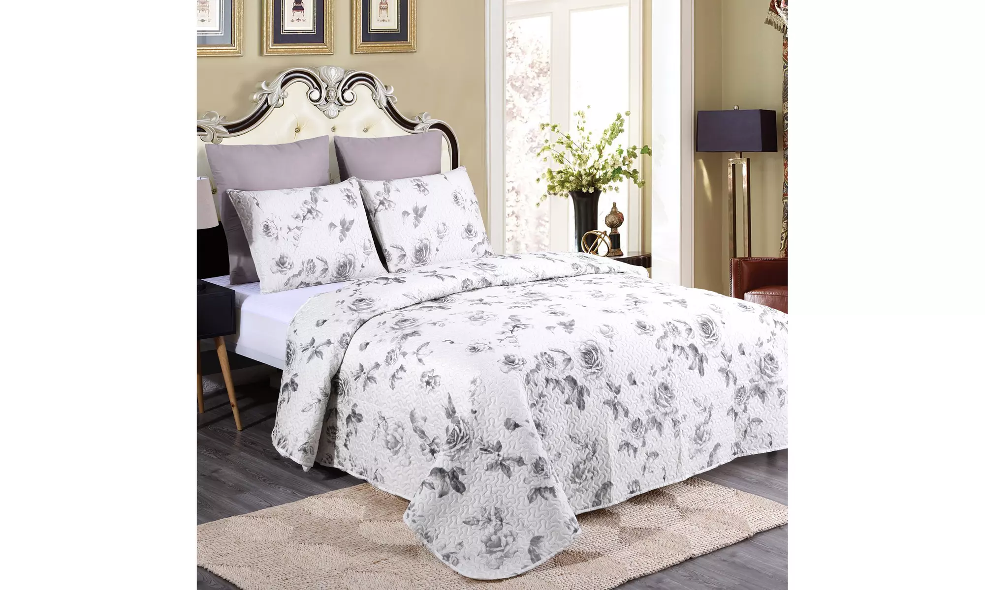 JML 3-Piece Reversible Quilt Set,Home Collection Printed Bedspread With 2 Shams