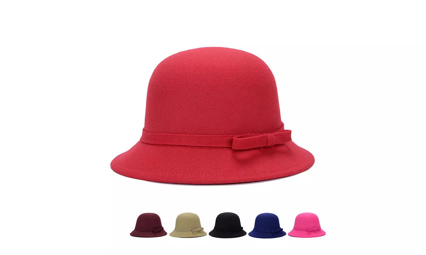 Magik Women Lady Vintage Wool Round Fedora Bow Cloche Derb Felt Bowler Cap Hat - Primary Image