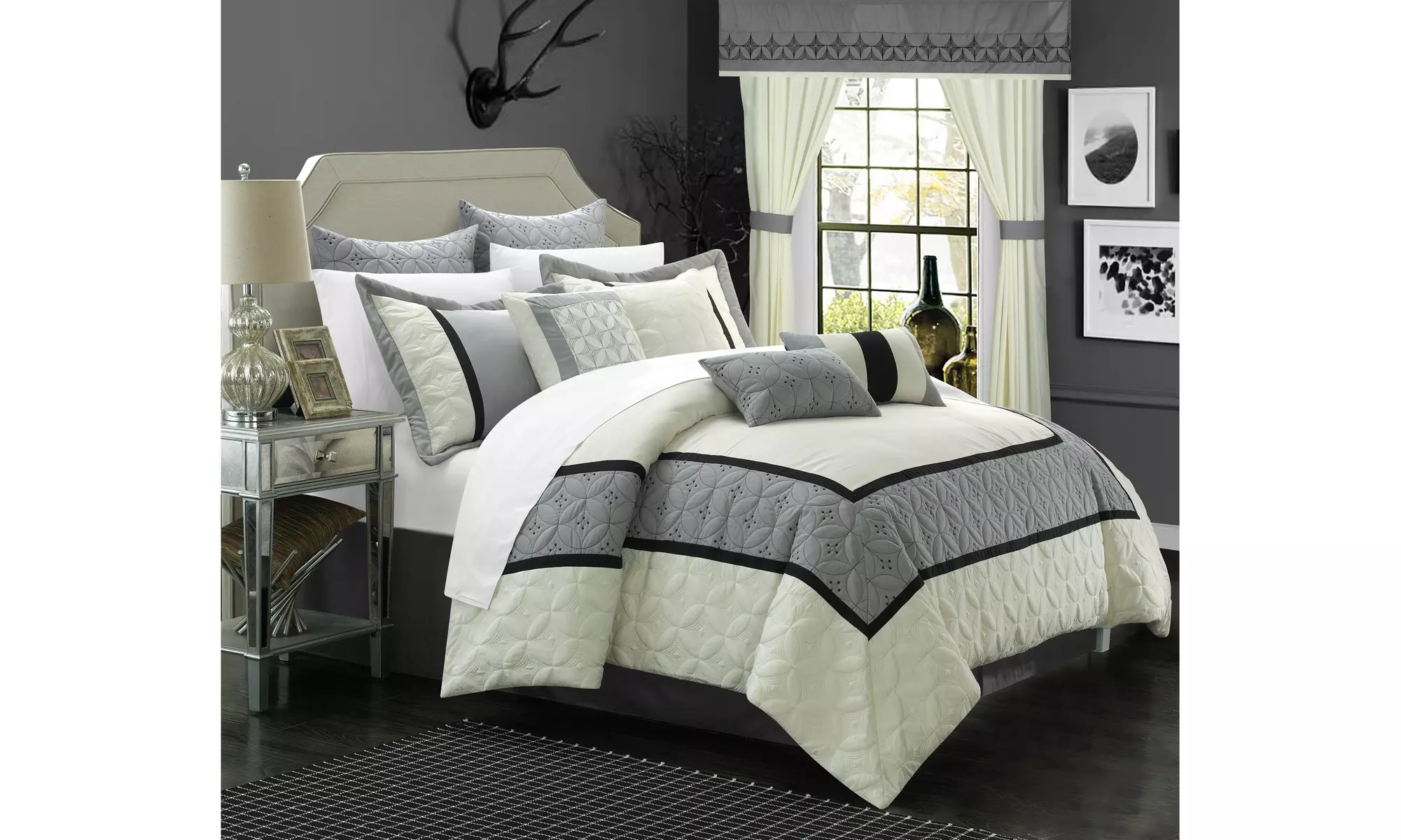 25 or 24 Piece Hailey Quilted Embroidered Room in a Bag Comforter Set - Second Medium