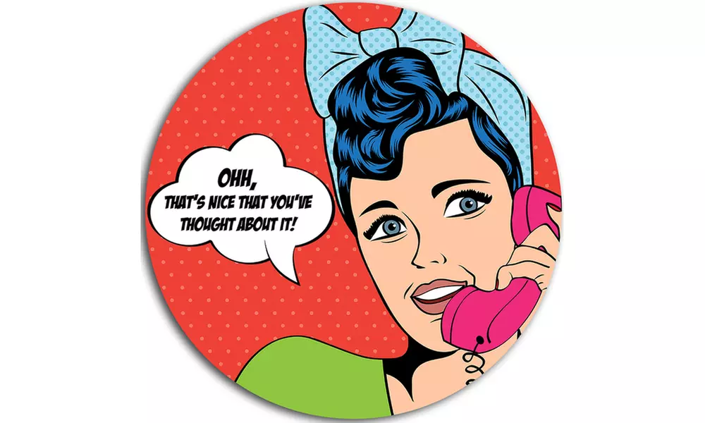 Woman Talking on Phone' Abstract Portrait Circle Metal Wall Art - Second Medium
