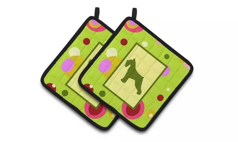 Carolines Treasures CK1054PTHD Lime Green Dots Schnauzer Pair of Pot Holders 7.5 - Primary Image