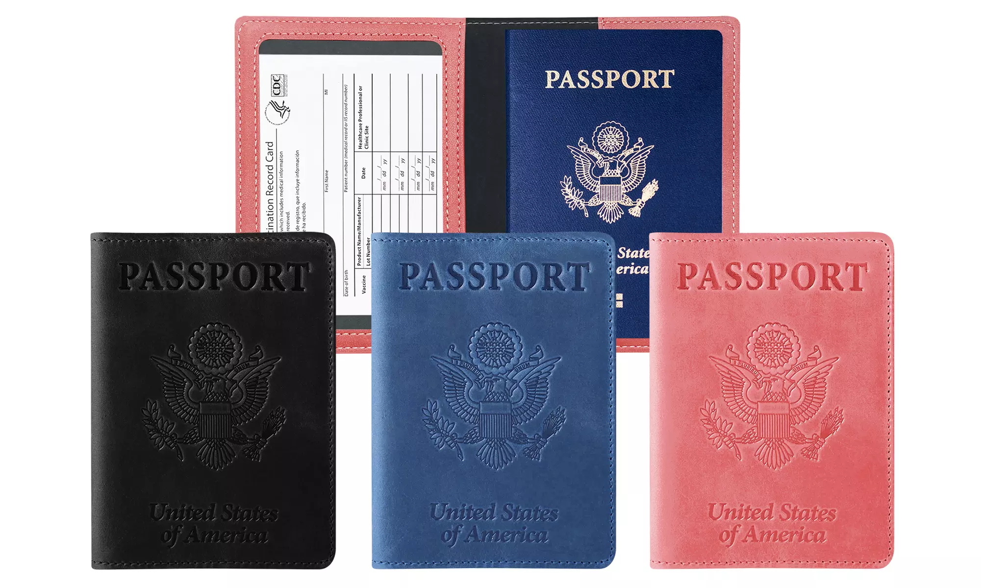 3:Pack RFID Multi-function Passport Holder with CDC Vaccination Card Slot 