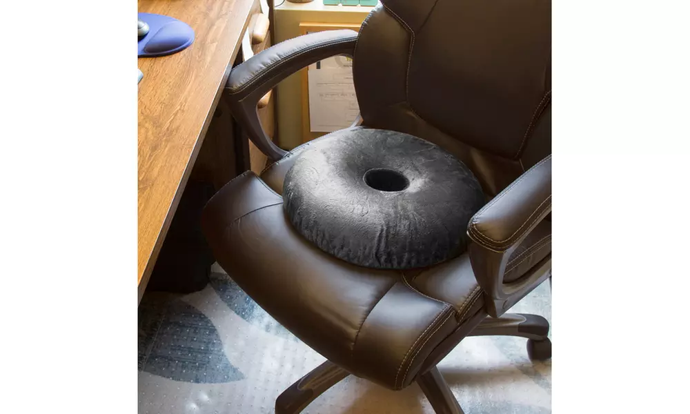 Bluestone Memory Foam Donut Cushion with Zippered Gray Plush Cover - Primary Image