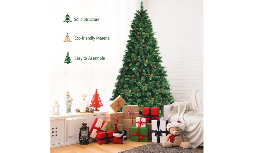 Costway 8ft Pre-lit Hinged Artificial Christmas Tree W/ Pine Cones ...