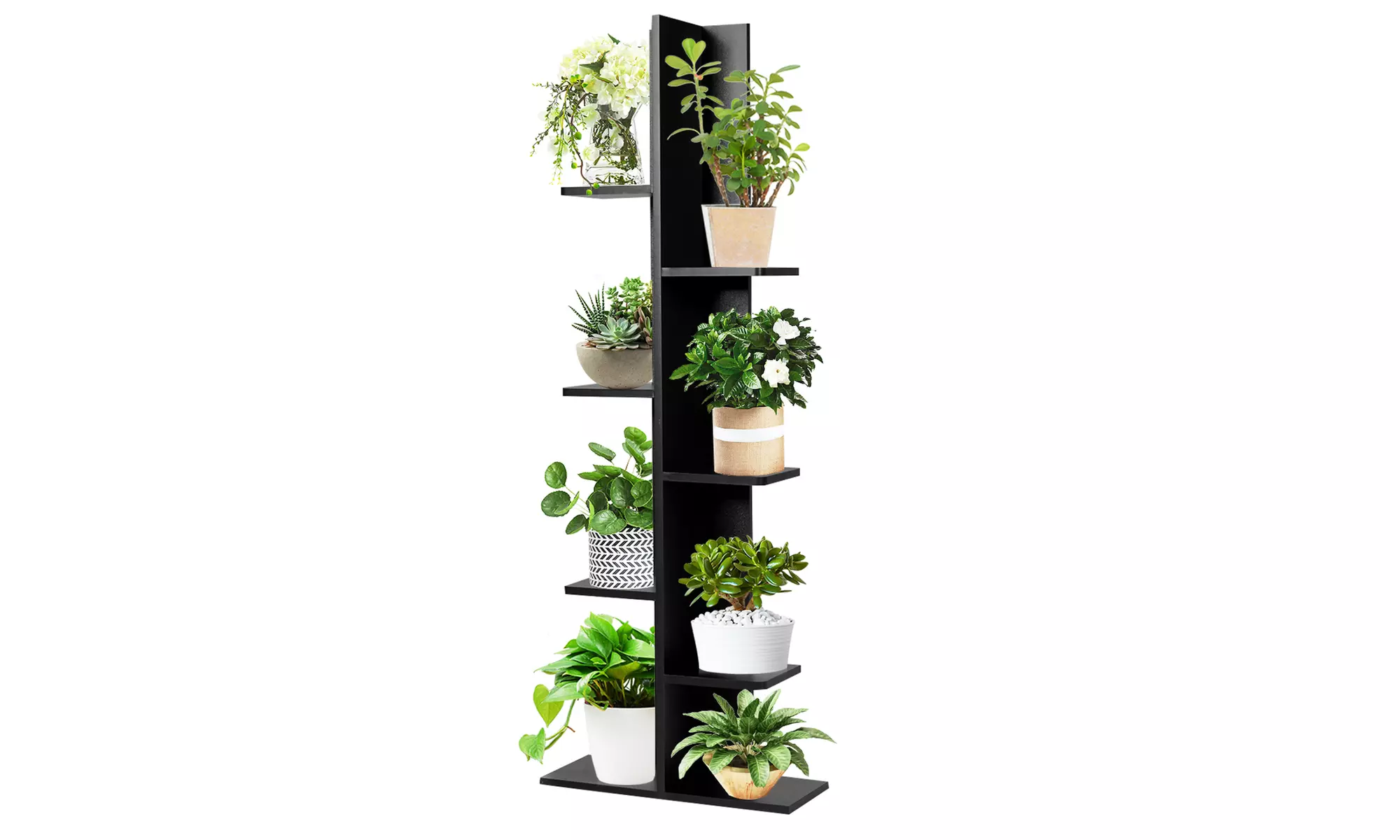 Costway 7-Tier Bookcase Plant Display Shelf Rack Storage Holder Wooden Black - Second Medium