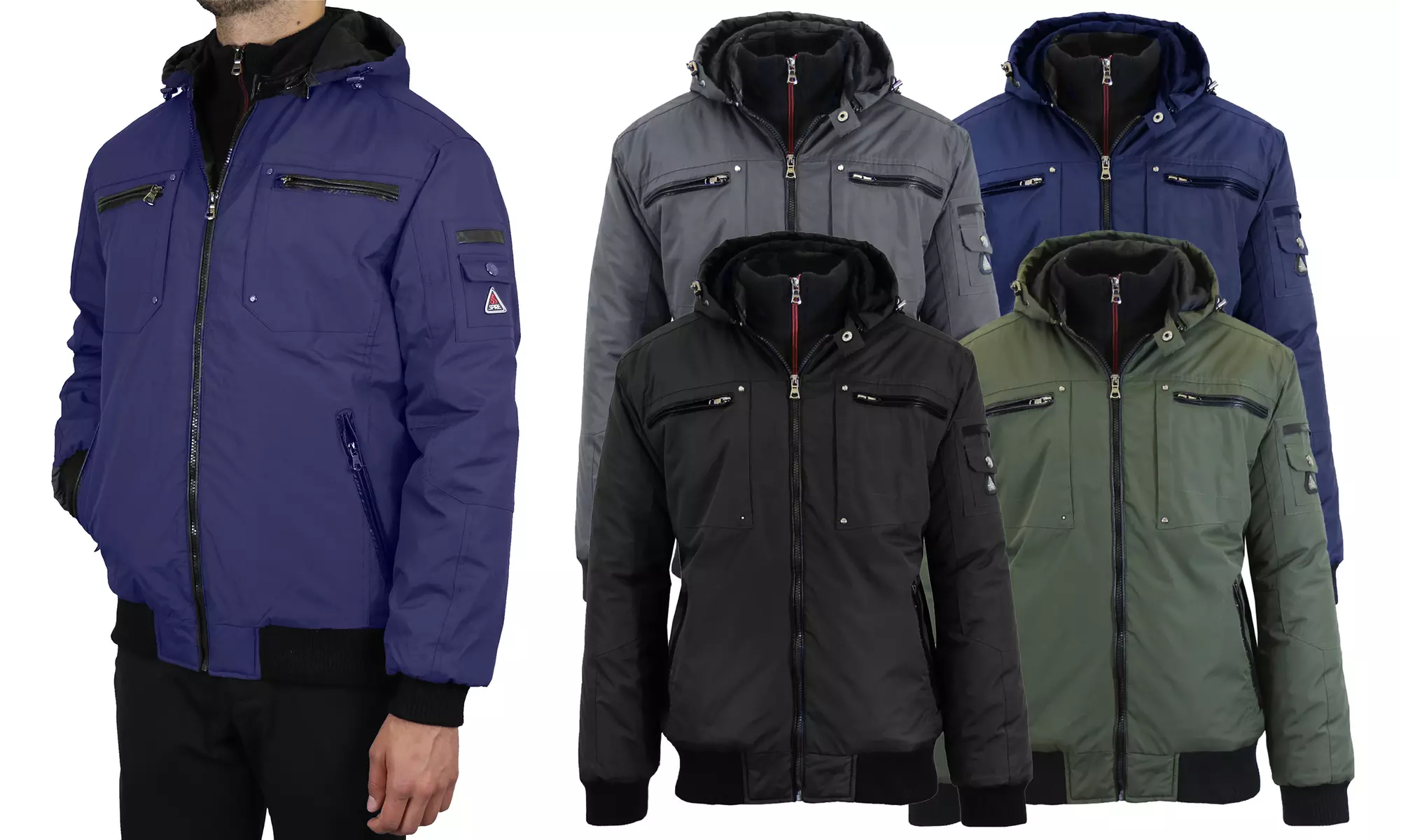 Men's Heavyweight Moto Tech Bomber Jacket With Detachable Hood (Sizes, S to 2XL) - Primary Image