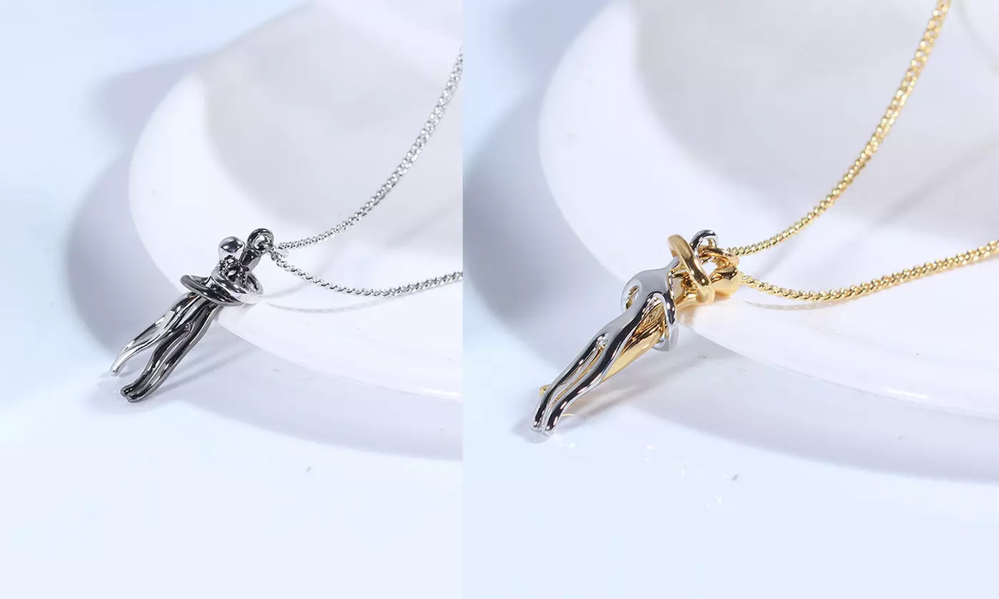 Two Lovers Affectionate Hug Necklace for Couples