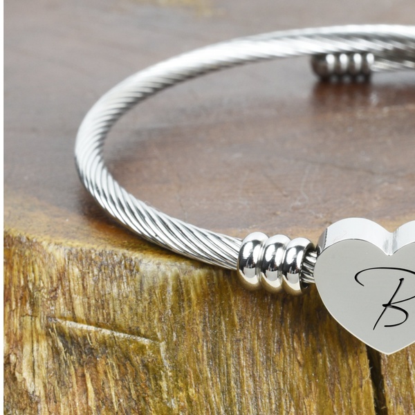 heart cable initial bracelet by pink box