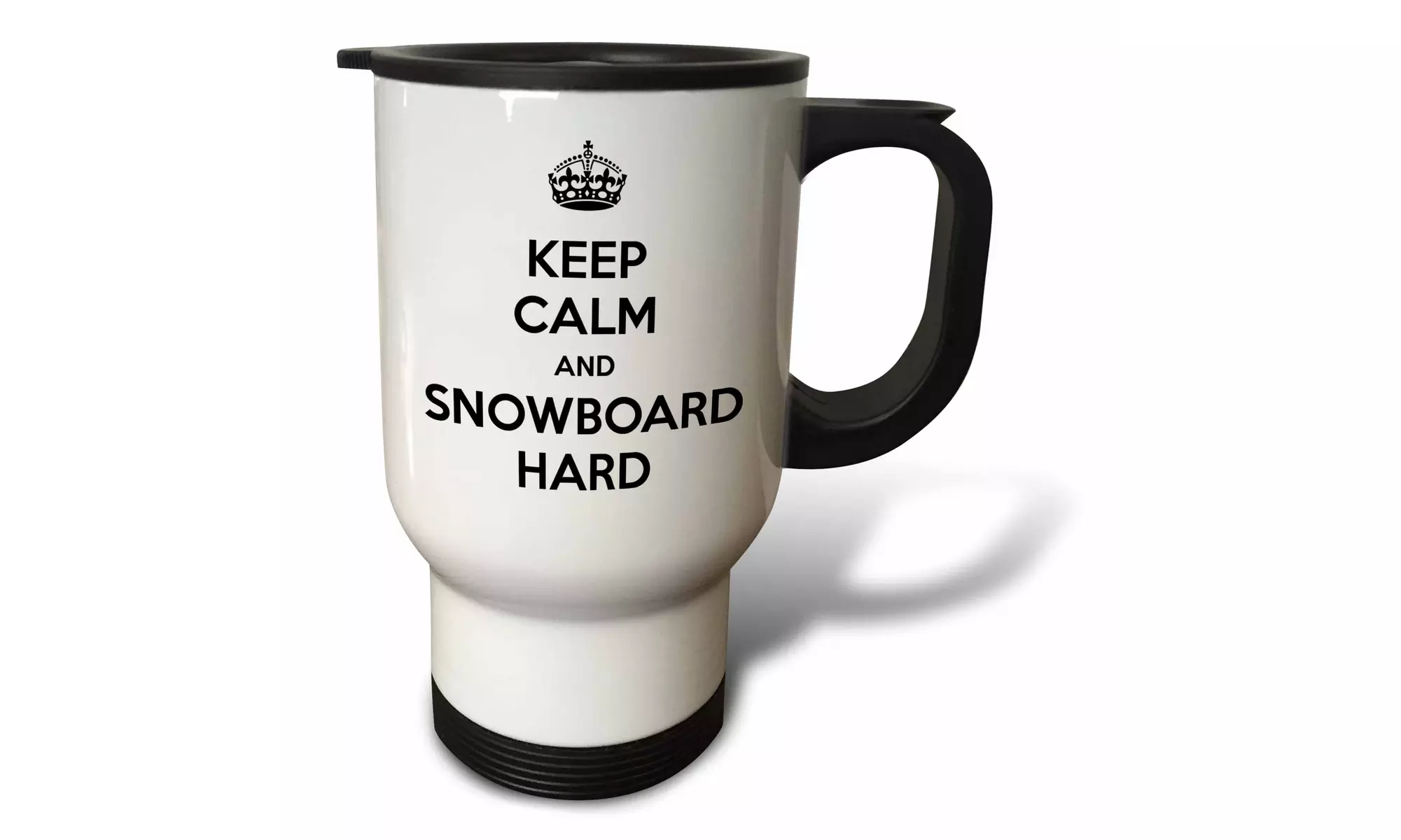  Travel Mug Keep calm and snowboard hard. White and Black. - 14oz  - Primary Image