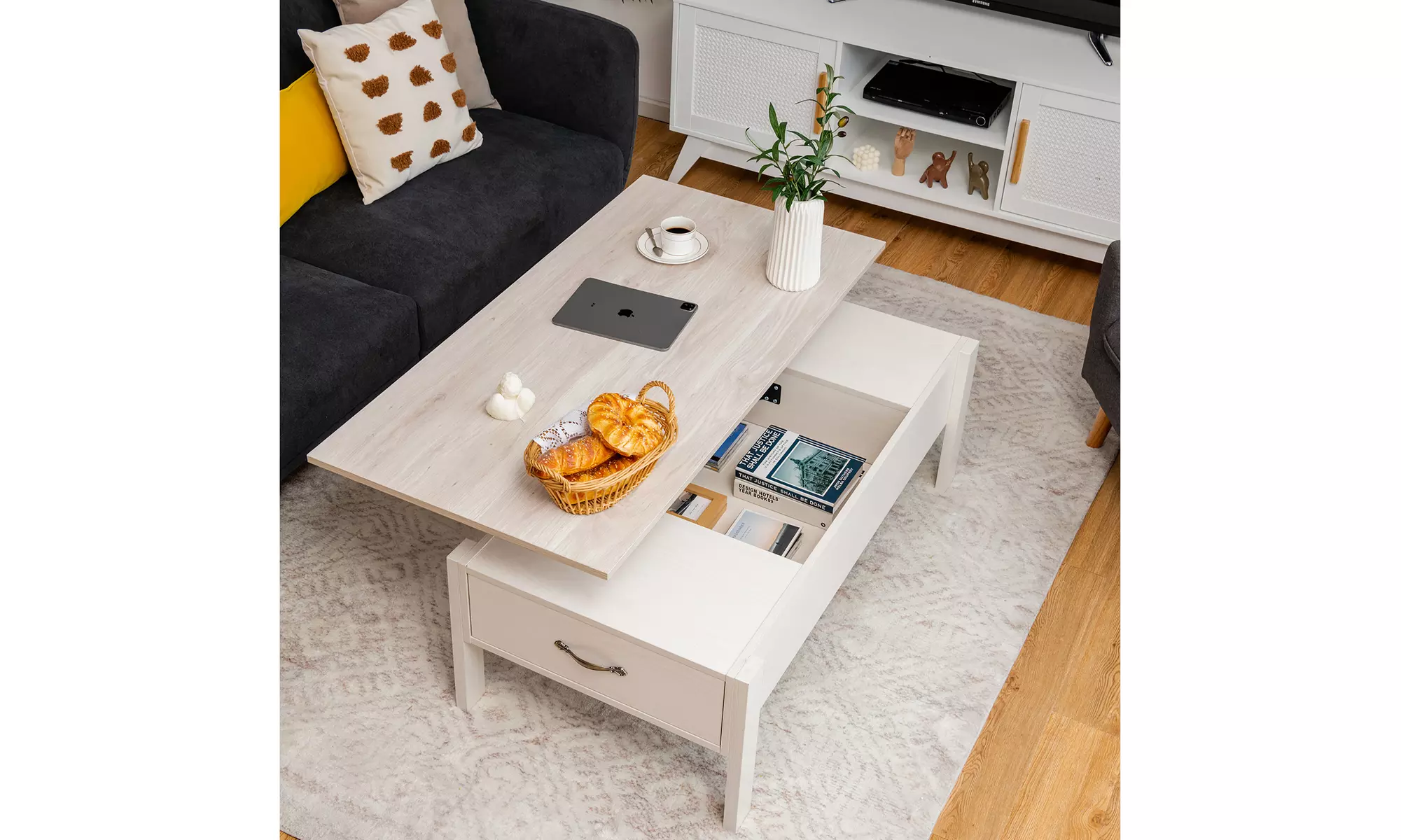 Costway 47'' Lift Top Coffee Table Modern Hidden Drawers Living Room - Primary Image
