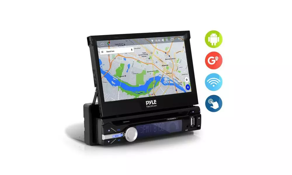 Pyle Single-DIN Android Stereo Receiver with Touchscreen, GPS, CD/DVD, Bluetooth, Wi-Fi - Primary Image