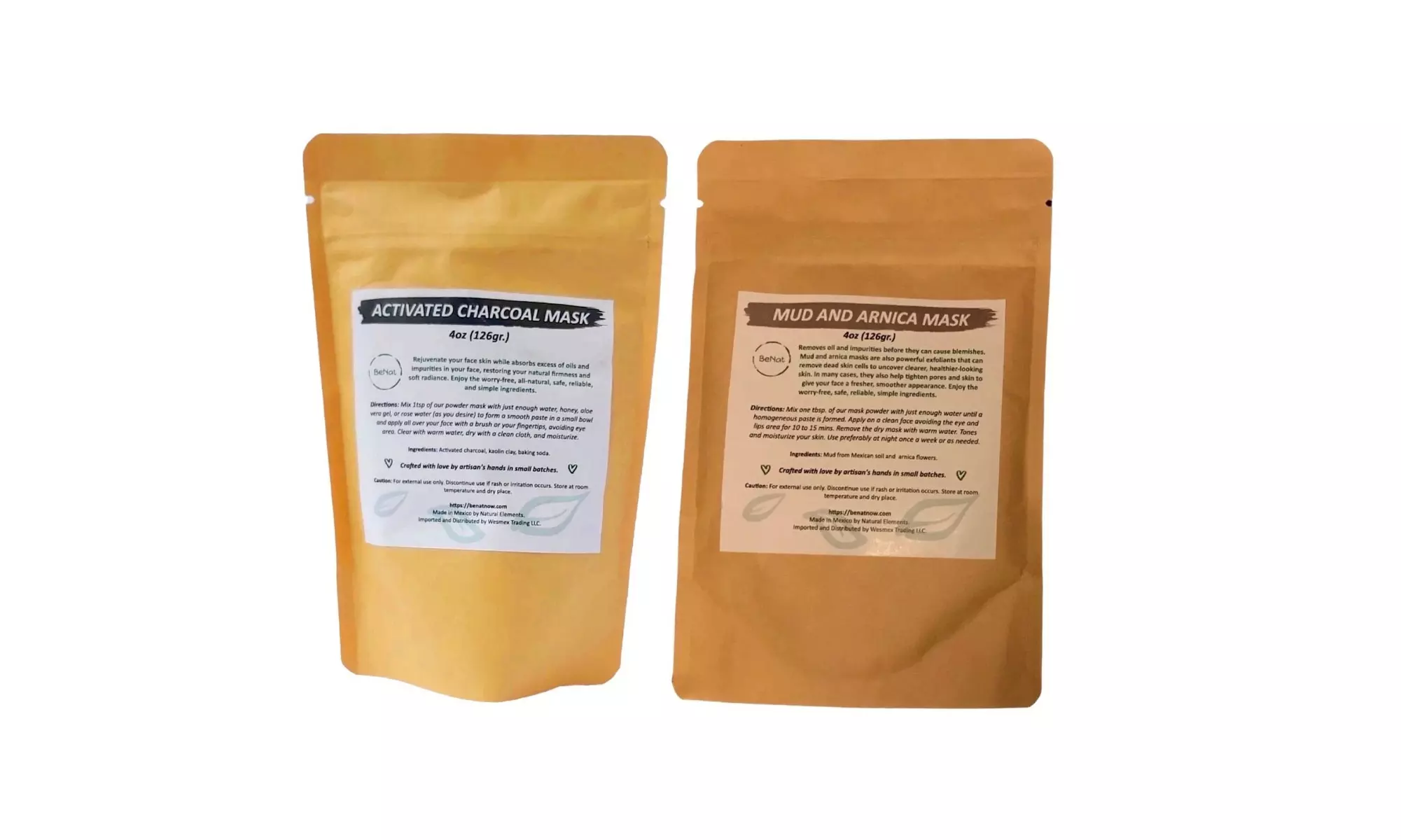 BeNat Activated Charcoal Face Mask & Mud and Arnica Facial Mask Bundle