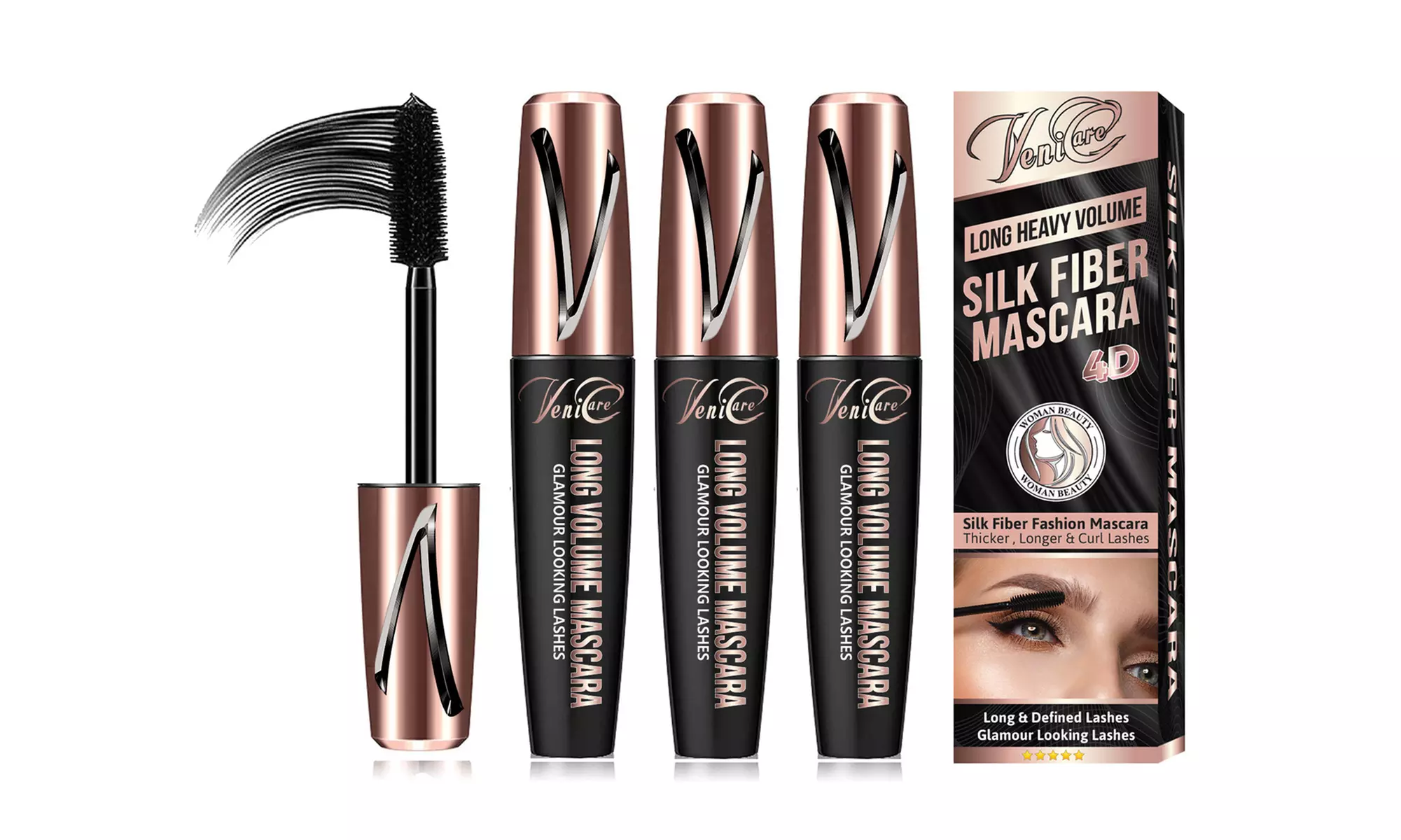 4D Silk Fiber Eyelash Mascara Extension Makeup Black Waterproof Eye Lashes s - Second Medium