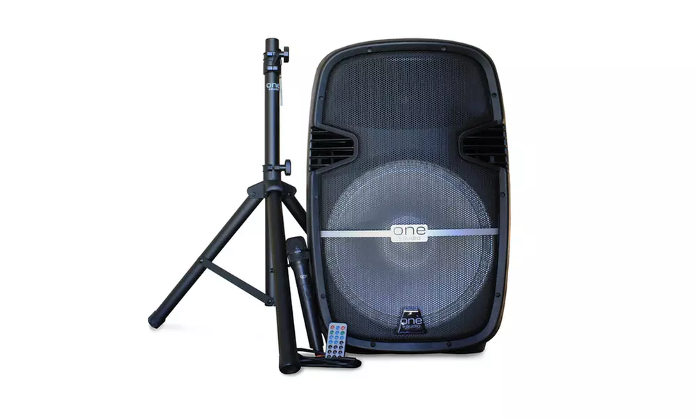 One Audio 15" Bluetooth Karaoke Party DJ Speaker with Battery, Wireless Mic, Remote & Tripod - Primary Image