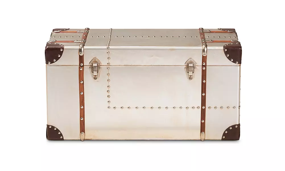 Bechet French Industrial Silver Metal Storage Trunk - Second Medium