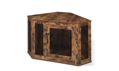 Corner Dog Crate With Lockable Doors Wooden Corner Dog Kennel With Metal Mesh