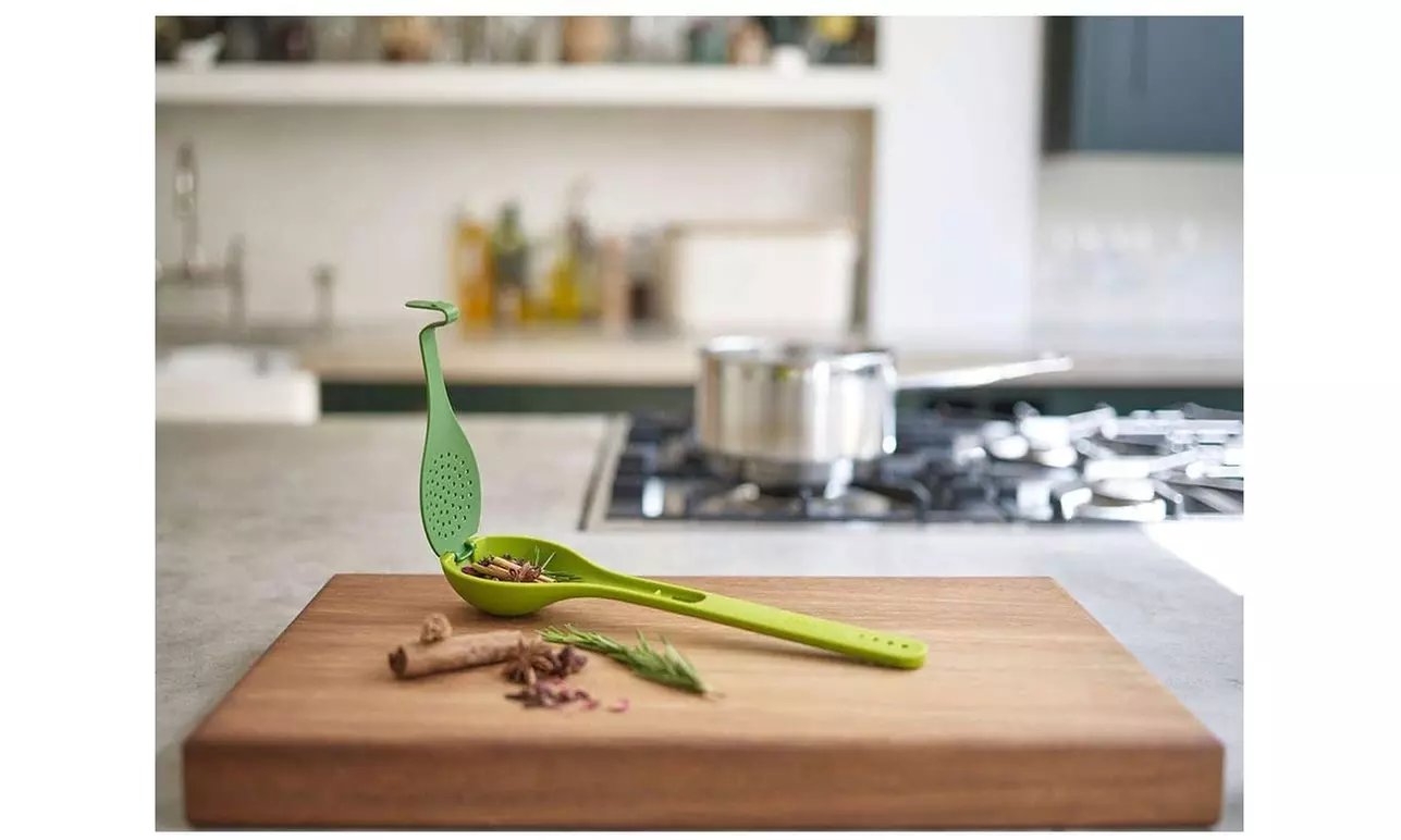 Joseph Joseph Gusto Spice and Herb Infuser Spoon with Herb Stripper Soups, Green - Primary Image