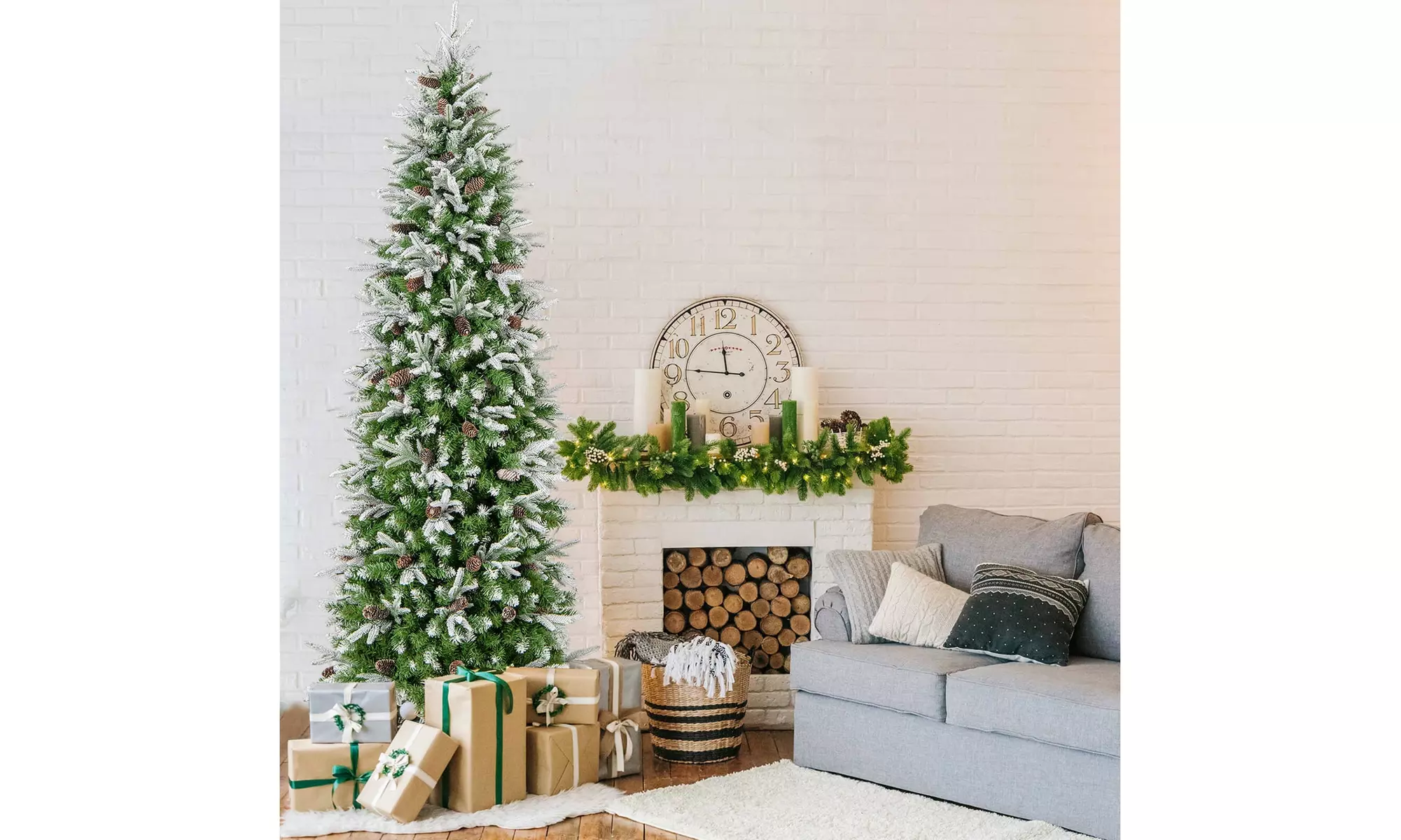 Costway 6/7.5/9 FT Christmas Tree with PE PVC Branch Tips Warm White LED Lights