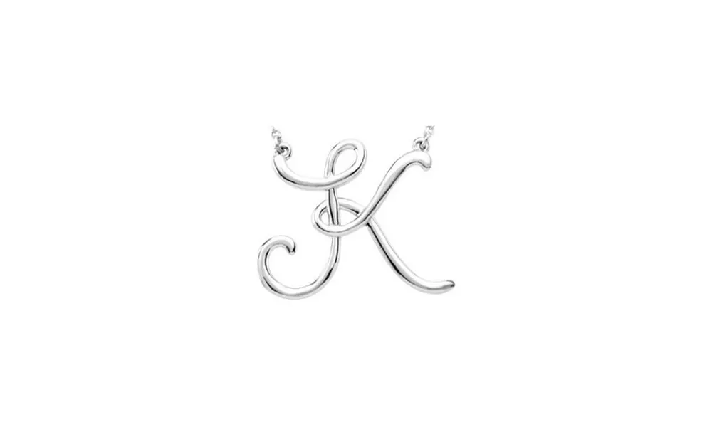 White Gold Plated K Script Initial 16 Necklace - Primary Image