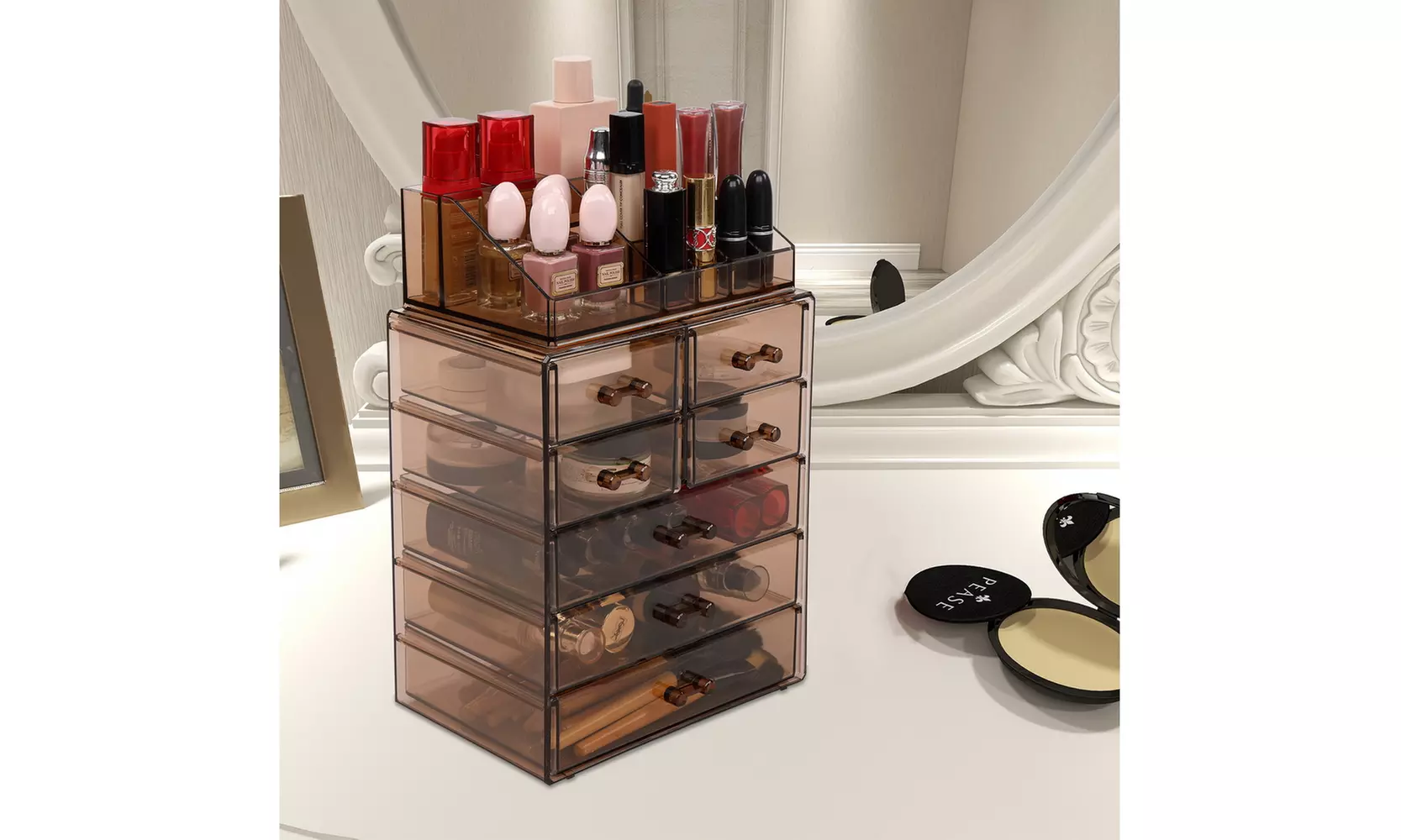 Plastic Cosmetics Makeup Storage Rack 7 Large Drawers (Set of 2)