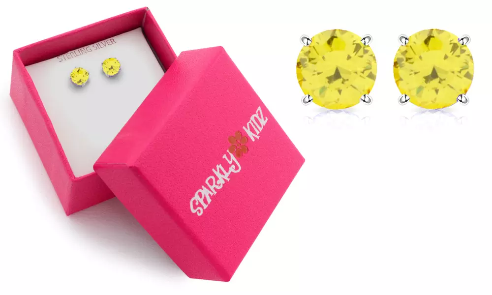 Sterling Silver Round Cut Stud Earrings with Gift Box by Sparkly Kidz
