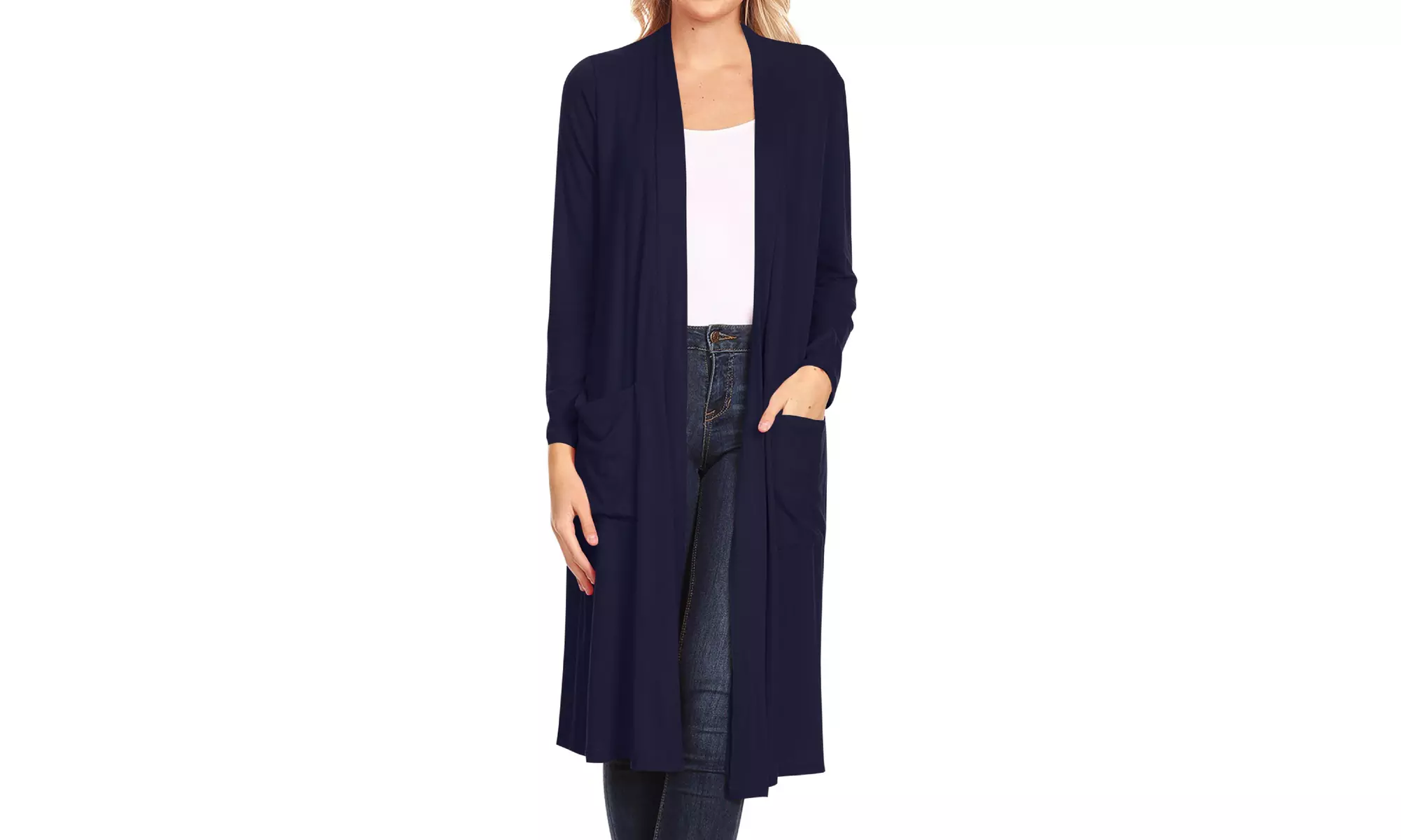 Women's Casual Open Front Side Pockets Solid  Long Cardigan