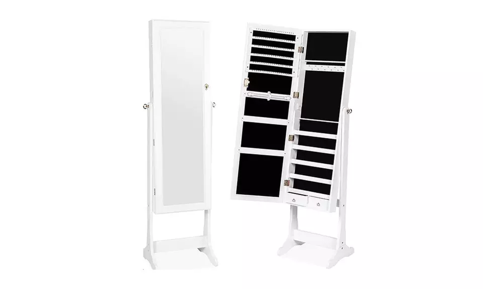 Standing Mirror Armoire & Jewelry Storage Organizer w/Velvet Interior - Second Medium