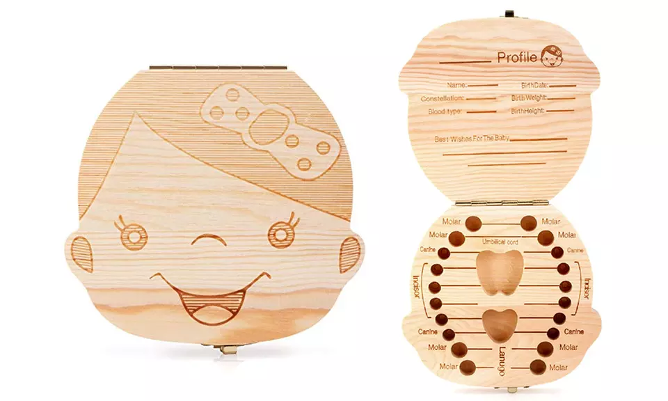 Baby Tooth Wooden Storage Keepsake Box - Second Medium