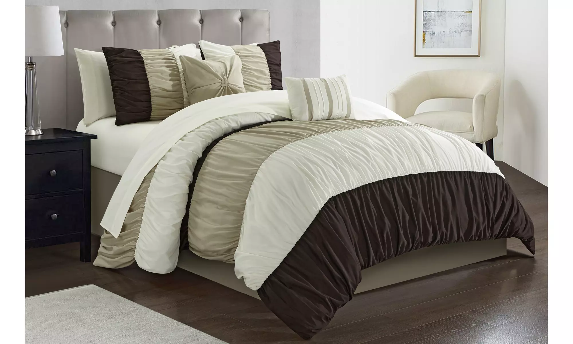 Faye Ruched Color Block Bed In A Bag (7- or 9-Piece) - Primary Image