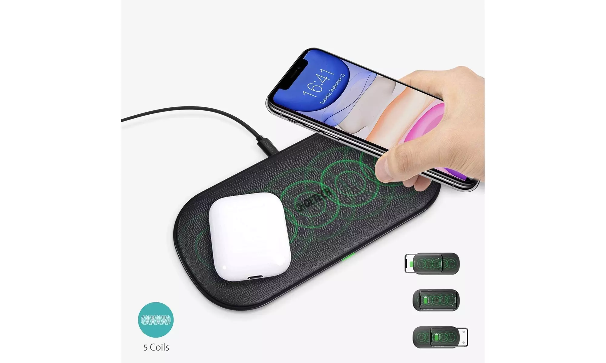 Dual Wireless Charger Fast Qi 5-Coil Charging Pad for iPhone Google Samsung Duo