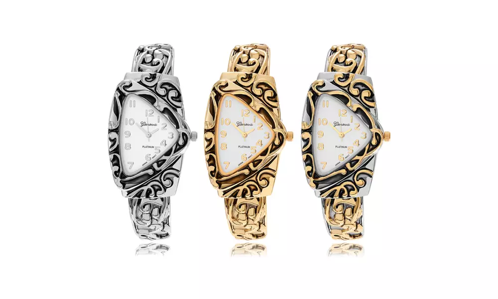 Geneva Platinum Triangular Face Fashion Cuff Watch - Primary Image