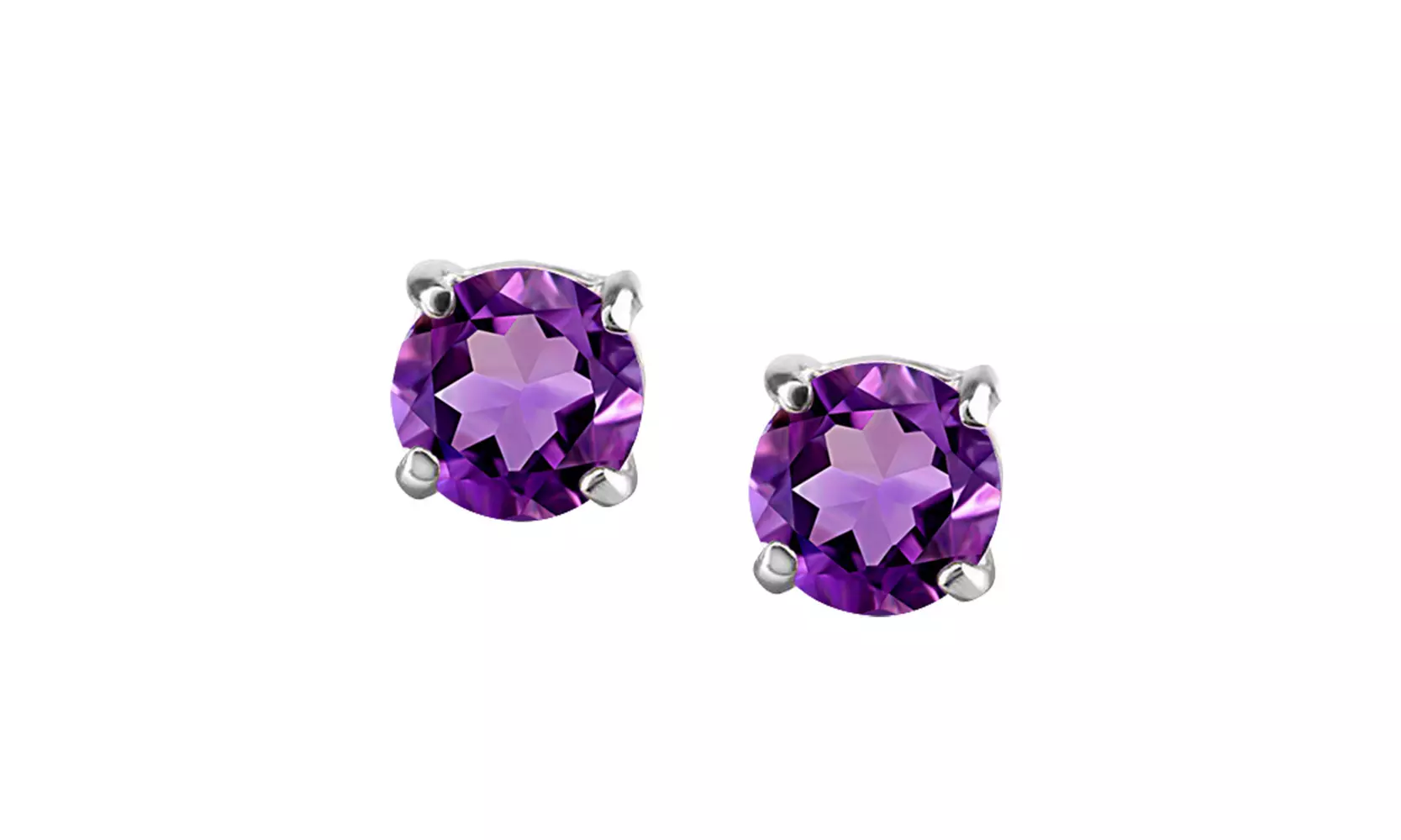 24K white Gold Plated 3 Cttw Round Purple Amethyst Stud Earrings. - Primary Image