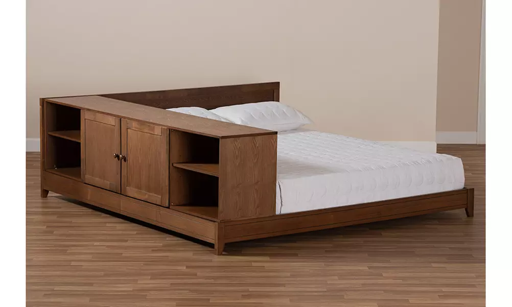 Kaori Walnut Brown Finished Wood Queen Size Platform Storage Bed - Primary Image