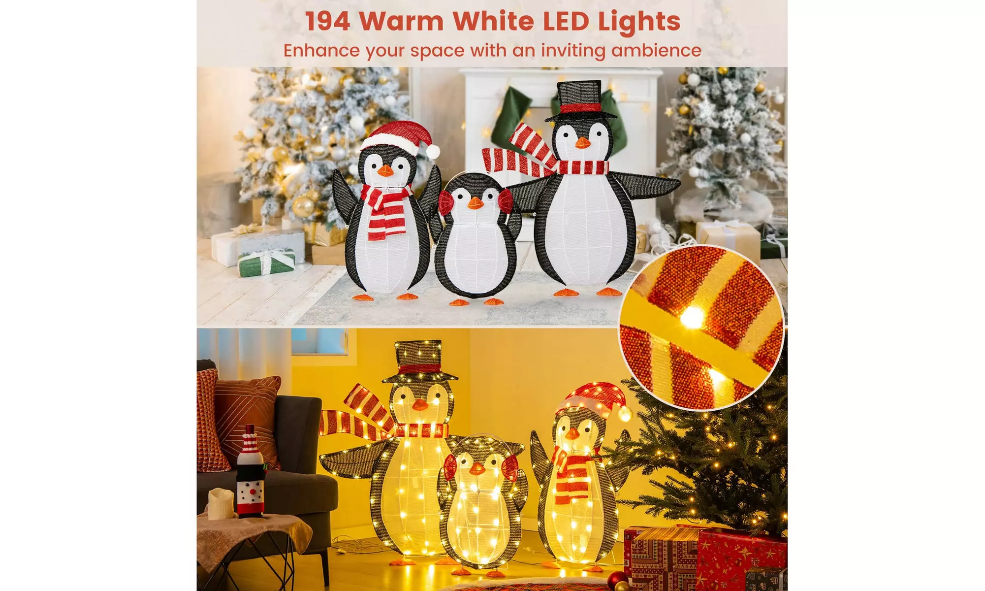 Costway Lighted Christmas Reindeer and Sleigh Set Dachshund Bear Penguin Decor