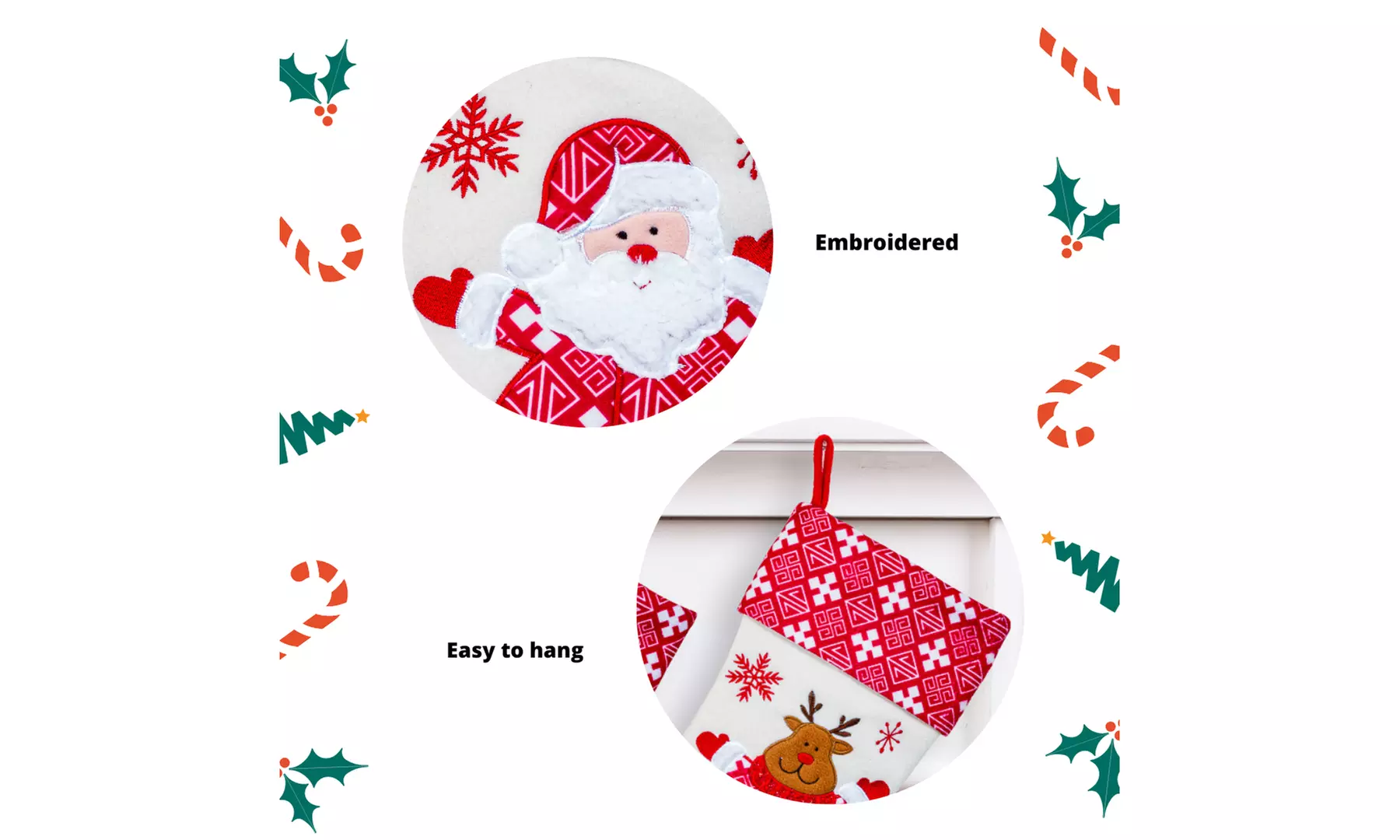 Jolly Christmas Stockings 2-Pack or 3-Pack Festive Holiday Décor