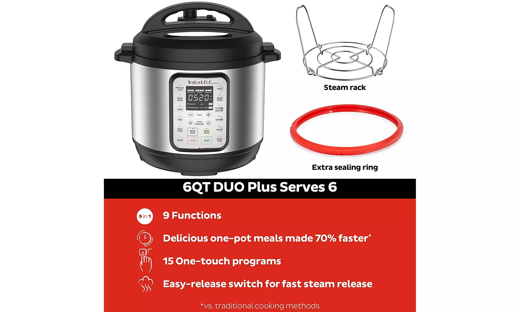 Instant Pot DUO Plus 6qt 9-in-1 Multi- Use Programmable Slow Cooker- New