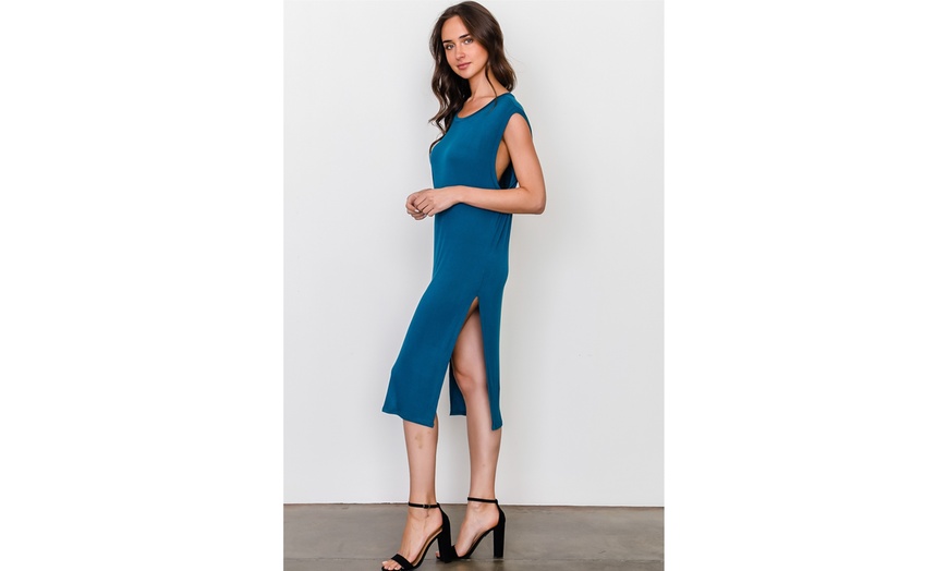 Image 2: Solid Side Unlined Stretchy Split Long Tunic Top 