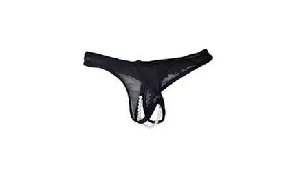 Hustler Stimulating Panties W/Pearl Pleasure Beads Black M/L. - Primary Image