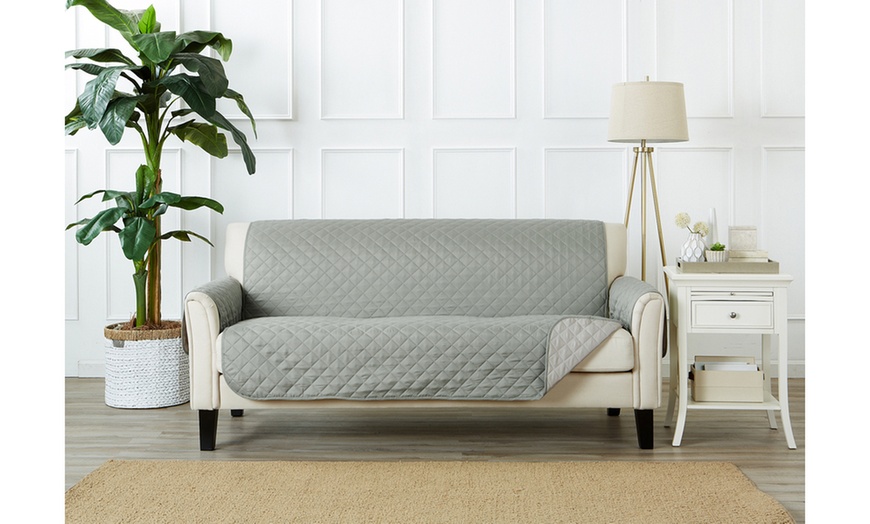 Image 89: Stain-Resistant Reversible Furniture Slipcover Set (2-Piece)