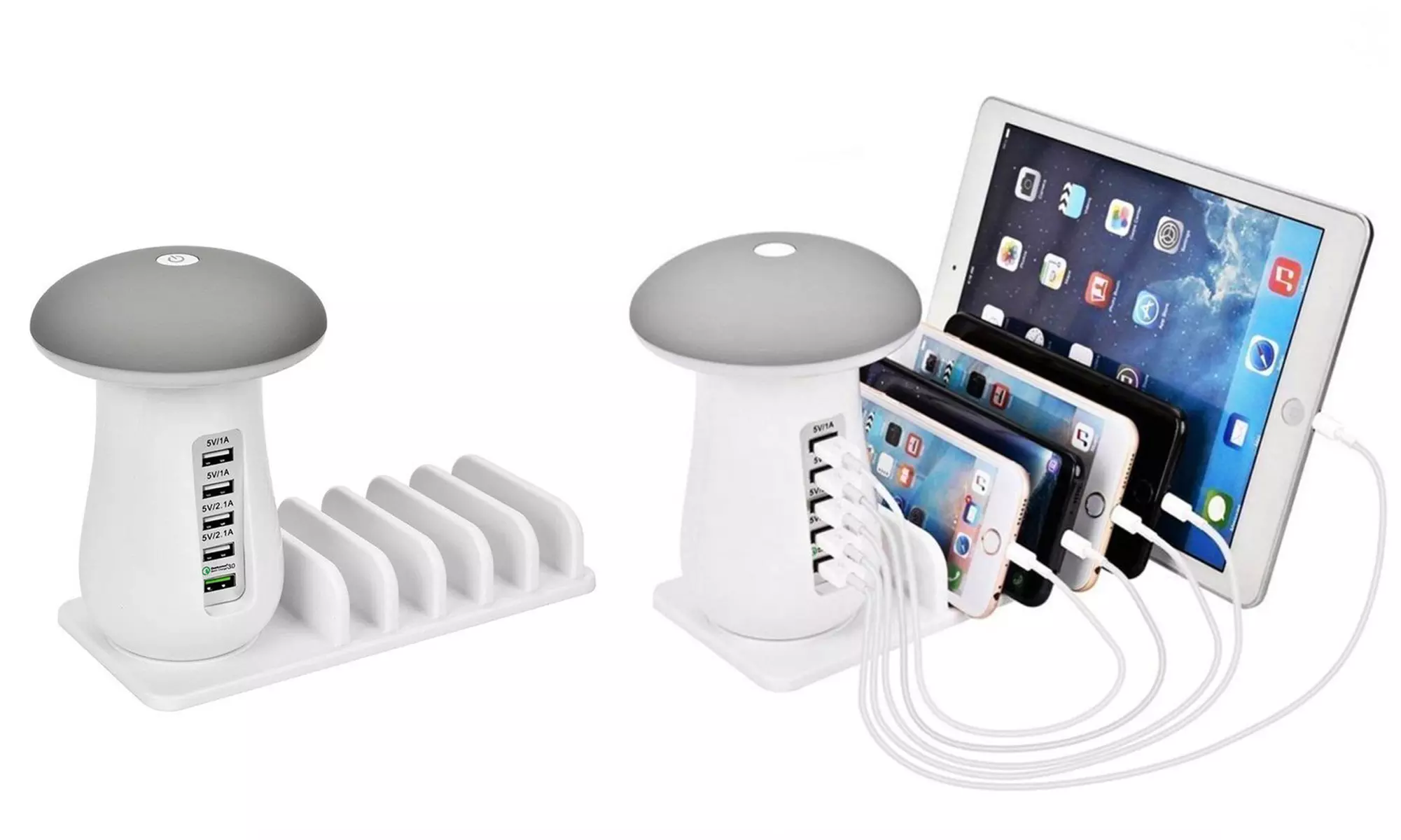 Zummy LED Mushroom Light Lamp 5 Powered USB Stand Charging Docking Station 