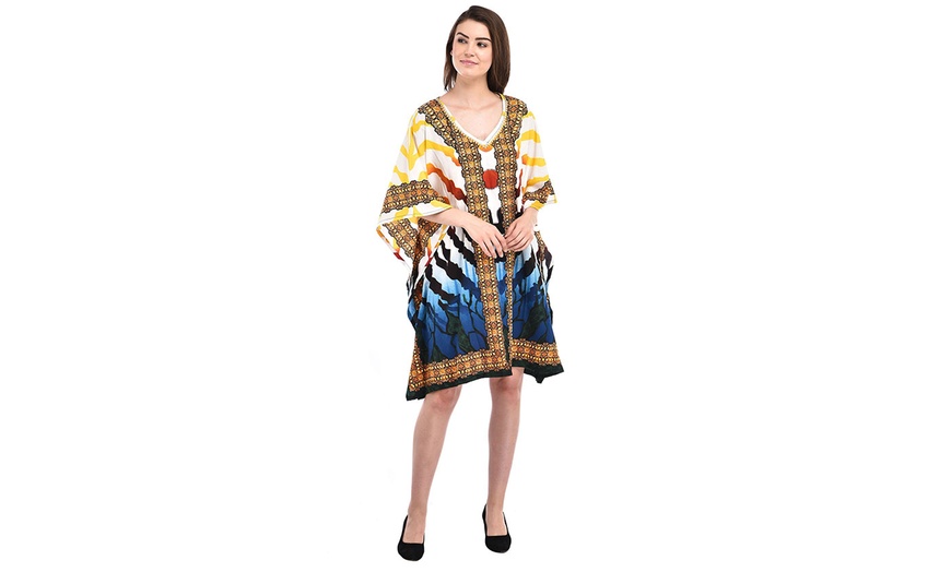 Image 5: Blue Women Casual Short Caftan Dresses Tunics Kaftan Plus Size Ladies Kimono