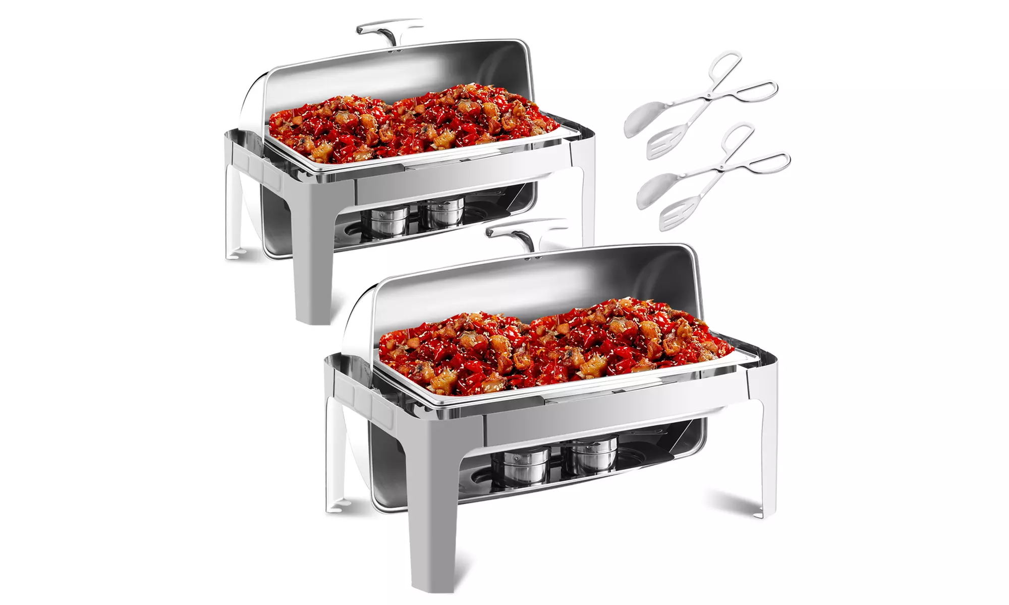 Costway 9 Quart Stainless Steel Roll Top Rectangular Chafing Dish Serving Tong - Primary Image