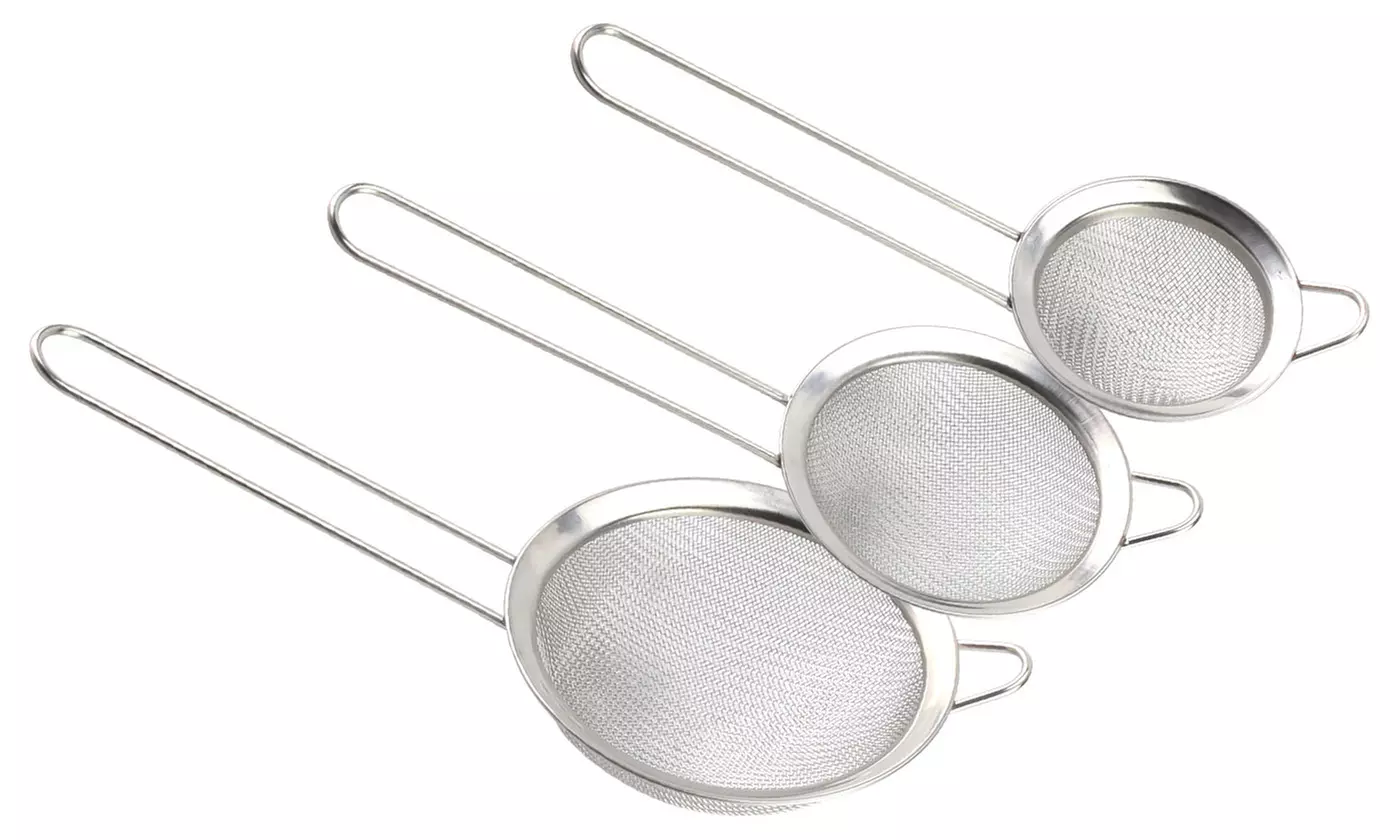 3Pcs Fine Mesh Stainless Steel Strainer Liquid Colander Sieve Kitchen Supply - Primary Image