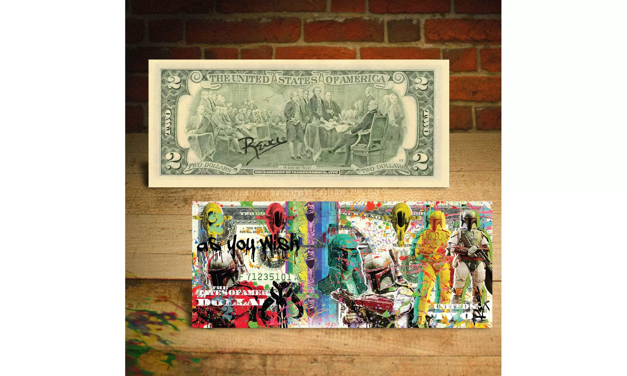 Star Wars BOBA FETT Two-Dollar Bill Pop Art HAND-SIGNED by Rency - Primary Image