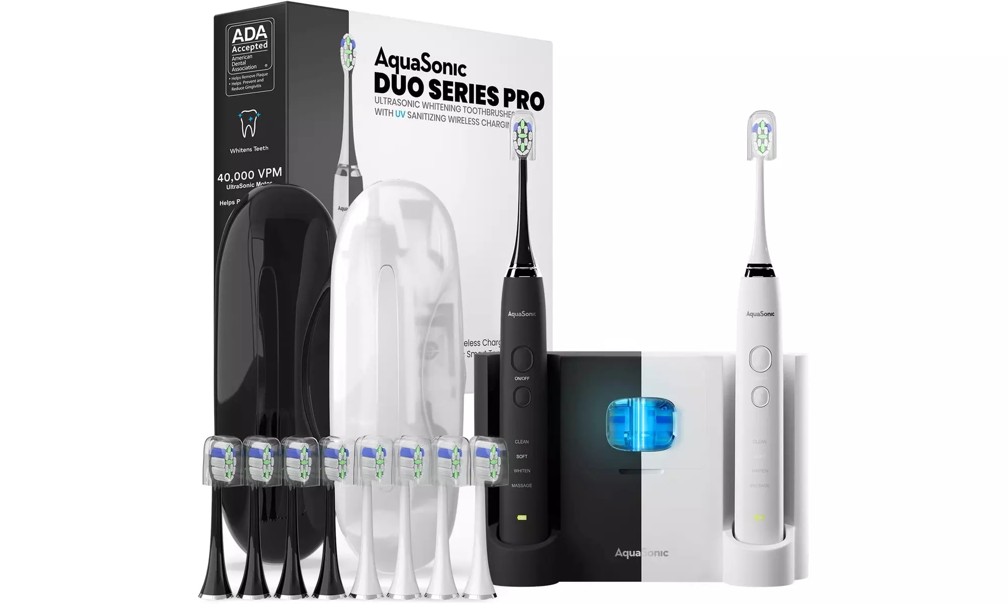 AquaSonic Duo PRO Dual Handle Whitening Smart Toothbrushes with Travel Cases - Primary Image