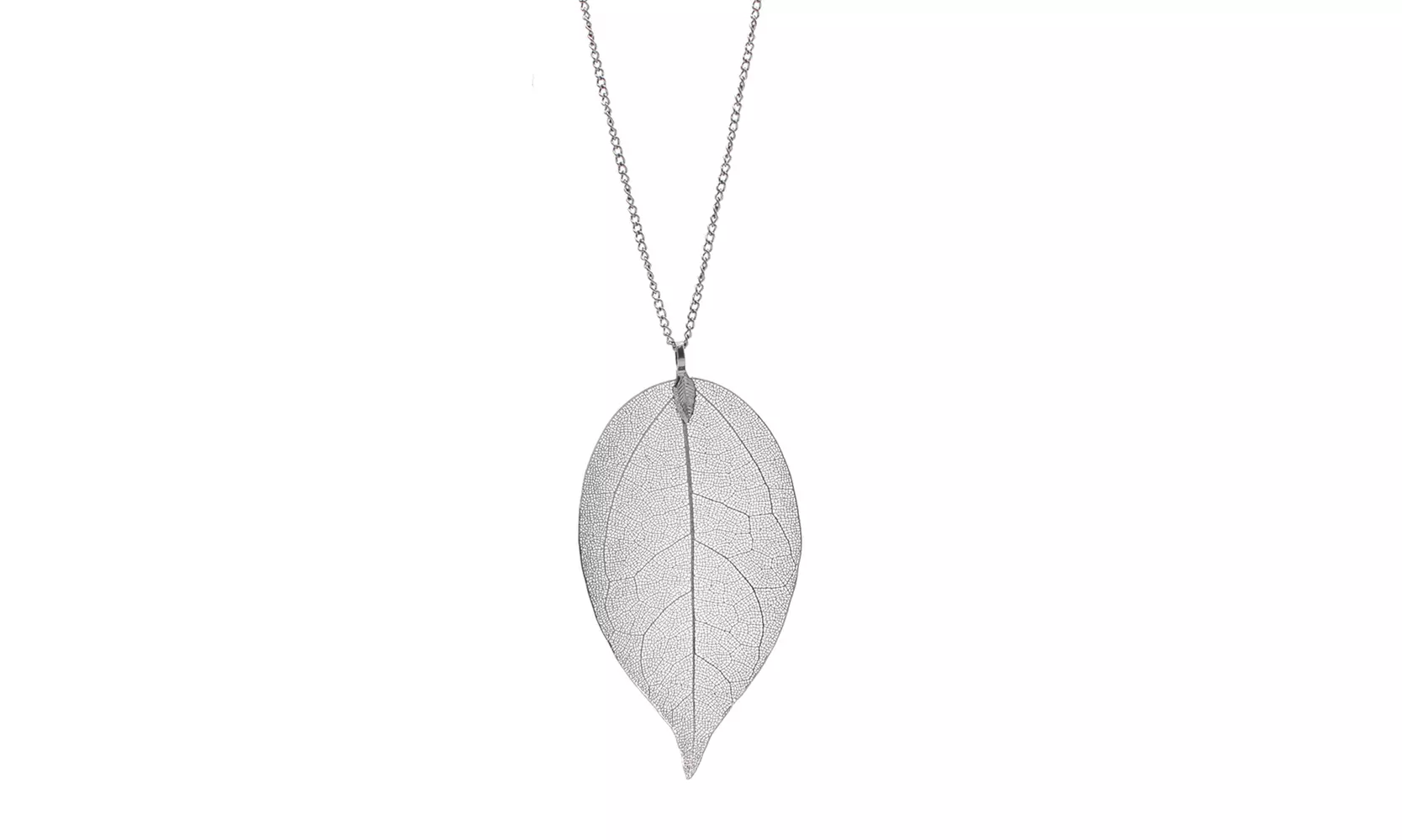 Handmade Natural leaf pendant necklace in 18K White Gold