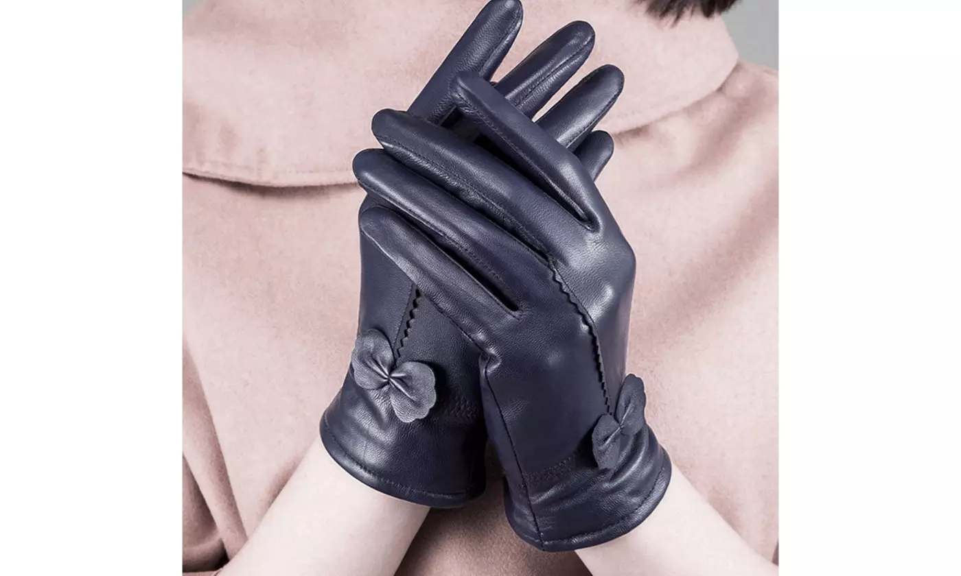 Womens Gloves Genuine Leather Solid Winter Warm Driving Thermal Gloves